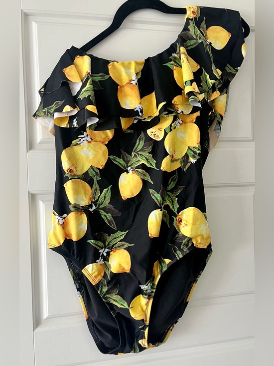 Hilor Other - One-Shoulder Lemon Print Swim One-Piece in Black and Yellow